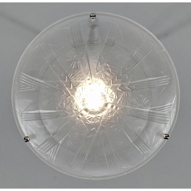 1930s French Art Deco Pendant Light by Muller Freres - 1930s Geometric Butterfly Glass & Nickel For Sale - Image 5 of 10