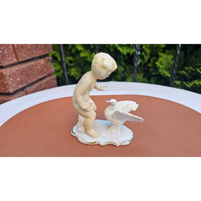 Porcelain Boy with Goose Figurine from Schaubach Kunst, 1950s For Sale - Image 4 of 11