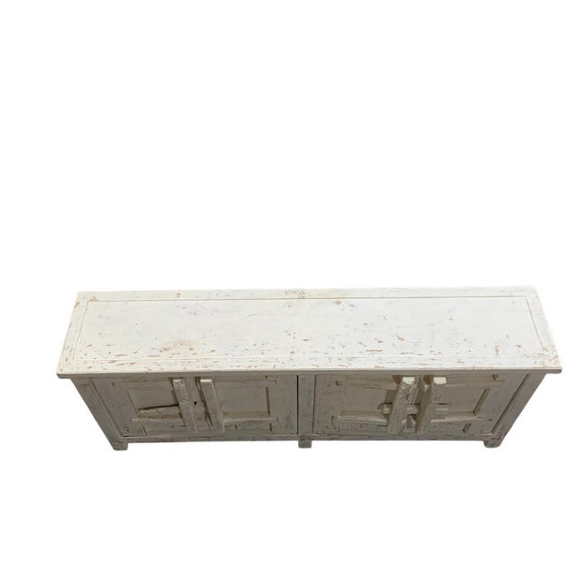 Antique White Elm Wood 4-Door Sideboard For Sale - Image 8 of 8