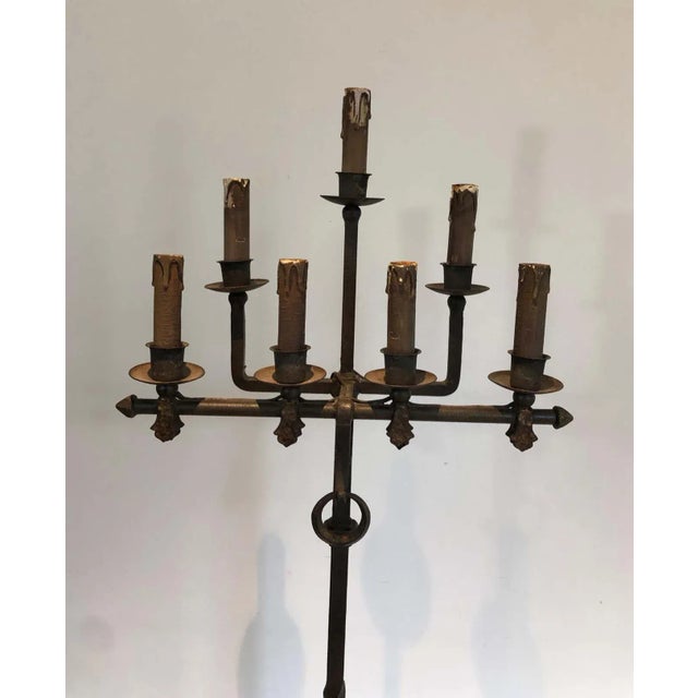 1940s French Work Wrought and Gilt Iron Floor Lamp For Sale - Image 6 of 13