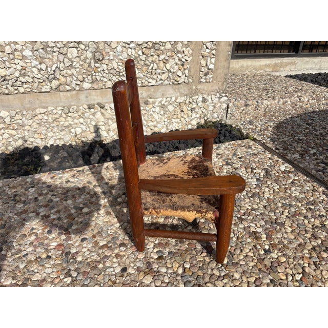 Brown Vintage Children's Chair With Hide Upholstery For Sale - Image 8 of 11