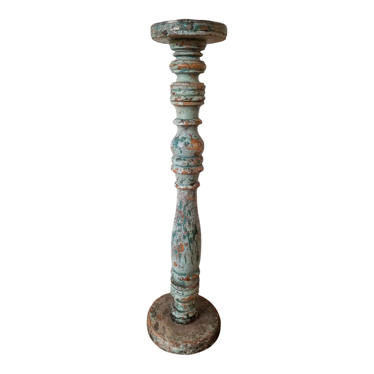 Antique Turned Wood Pillar Candle Holder Chairish