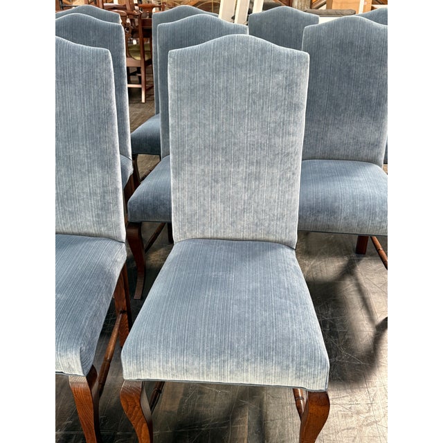Blue Bespoke Blue Velvet + Oak Wood Dining Chairs, Set of Twelve For Sale - Image 8 of 12