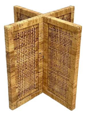 Vintage Coastal Woven Rattan Dining Table Pedestal