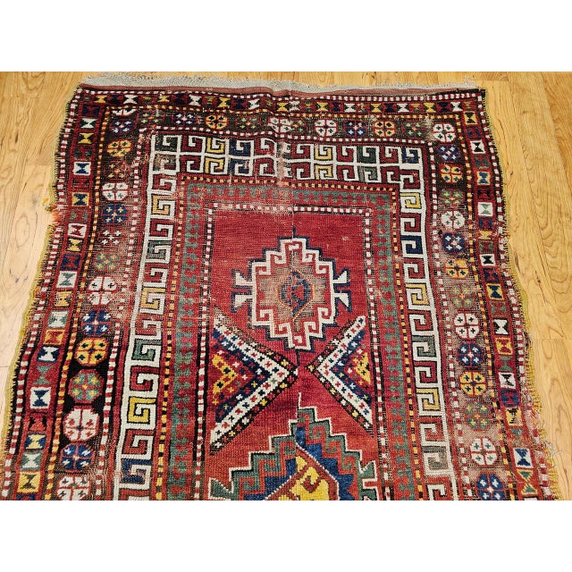 19th Century Caucasian Kazak Rug, Hand-Knotted Wool, Geometric Medallions, 4' x 9' For Sale - Image 10 of 17