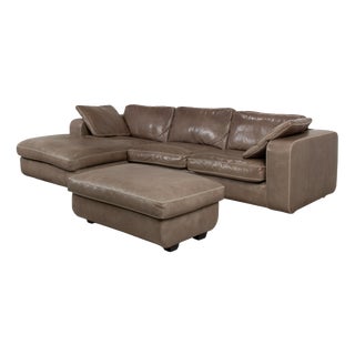 Valentino Corner Sofa and Ottoman in Brown Leather from Machalke, Set of 2 For Sale