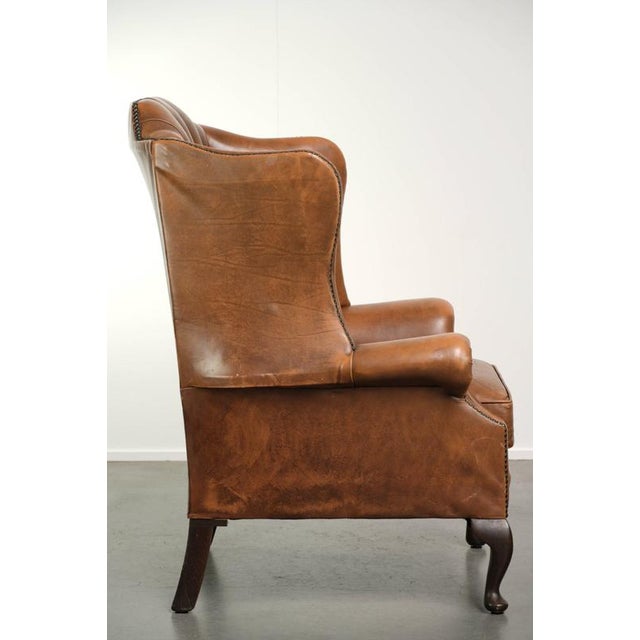 Chesterfield Cowhide Wing Armchair In Light Brown For Sale - Image 12 of 13
