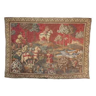 Large French Tapestry with Medieval Hunting Scene in the style of Aubusson For Sale