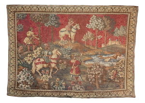 Large French Tapestry with Medieval Hunting Scene in the style of Aubusson
