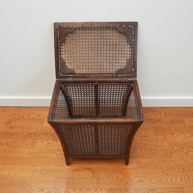 Antique Wood and Cane Hamper Side Table For Sale - Image 4 of 8