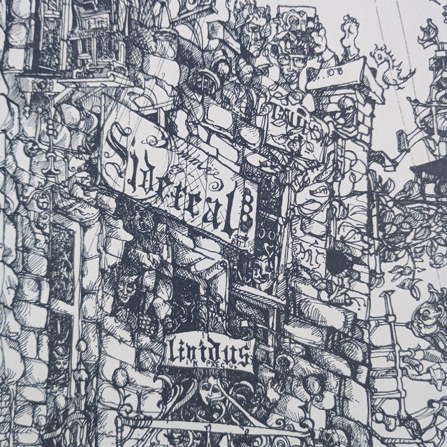 Vintage Surreal Pen Ink Drawing Nightmare at the Palace by Julie Kahn Kuhn 1977 Limited Edition 108/300 For Sale In Montgomery - Image 6 of 9