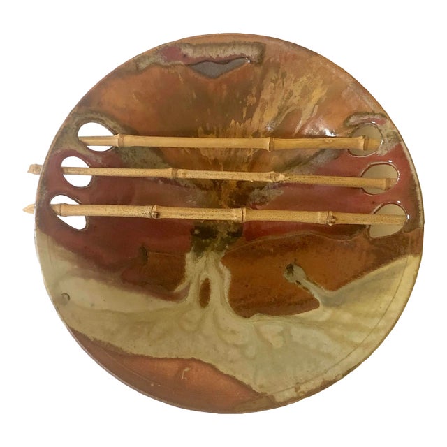 Wabi Sabi Ceramic Artist Bowl With Bamboo, Signed For Sale