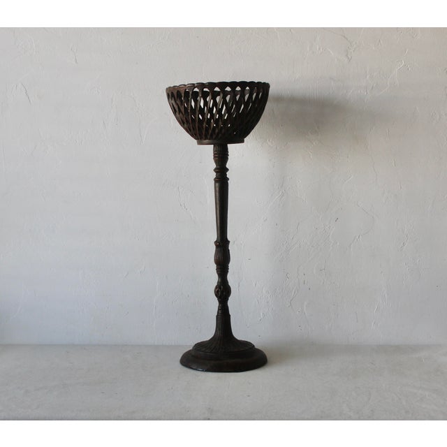 Metal Vintage French Style Cast Iron Basket Pedestal Plant Stand For Sale - Image 7 of 12