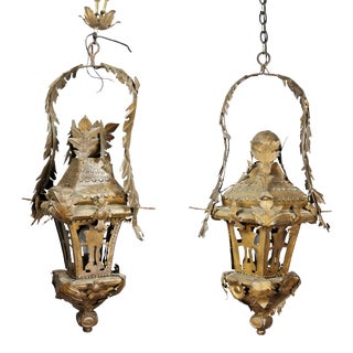 Italian Tole Hanging Lanterns - a Pair For Sale