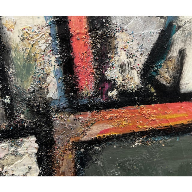 Green David Adickes "Abstract With Glitter" Modern Abstract Earth-Toned Geometric Painting, 2009 For Sale - Image 8 of 8