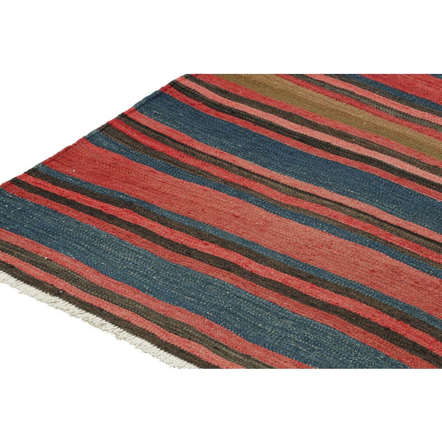 1950s Vintage Bidjar Persian Kilim in Red With Multicolor Stripes, From Rug & Kilim - 4'8''x6' For Sale In New York - Image 6 of 7