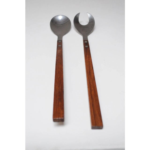 Vintage Japanese Modern Stainless Steel and Rosewood Salad Tongs For Sale - Image 4 of 12