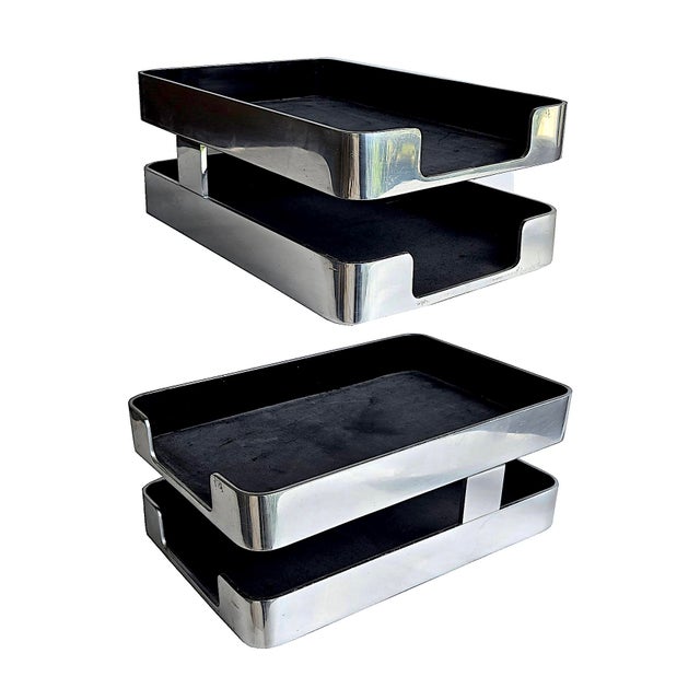 1960s 1960's Radius One Aluminum Double Letter Desk Tray Designed by William Sklaroff For Sale - Image 5 of 15