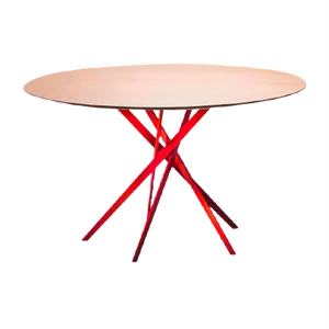 IKI Table with Red Lacquered Base & Oak Veneer Top by Marco Zanuso Jr. for Adentro