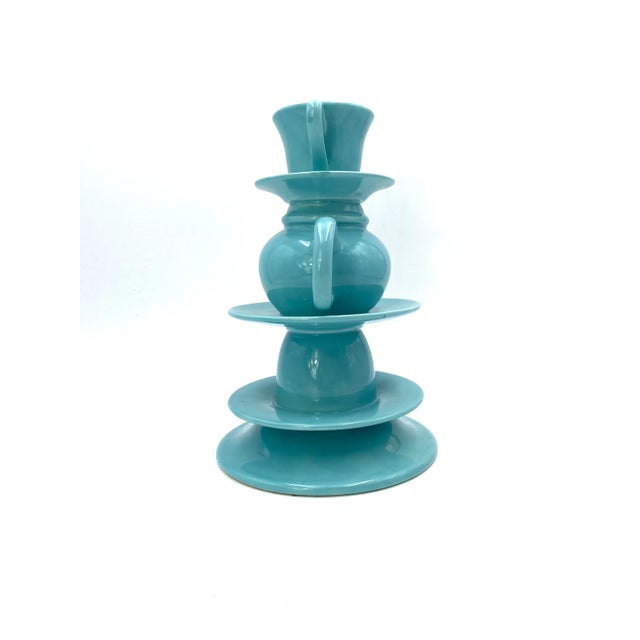 Blue Stacked Teacup Vase, Italy, 1980s For Sale - Image 4 of 13