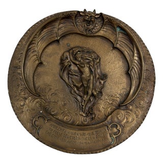 Antique Wall Plate Medallion in Bronze in the style of Canto V of Dante's Inferno, 1920s For Sale