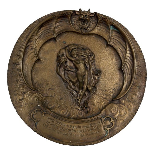 Antique Wall Plate Medallion in Bronze in the style of Canto V of Dante's Inferno, 1920s For Sale