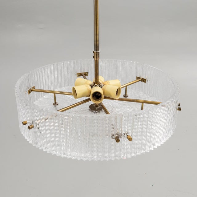 Mid-Century Modern Vintage Swedish Pendant Lamp in Glass and Brass by Carl Fagerlund for Orrefors, 1960s For Sale - Image 3 of 5
