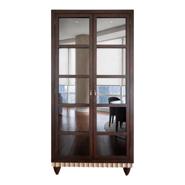 Late 20th Century Designer Contemporary Lighted Curio Display Cabinet Cherry Wood Glass 82”h For Sale