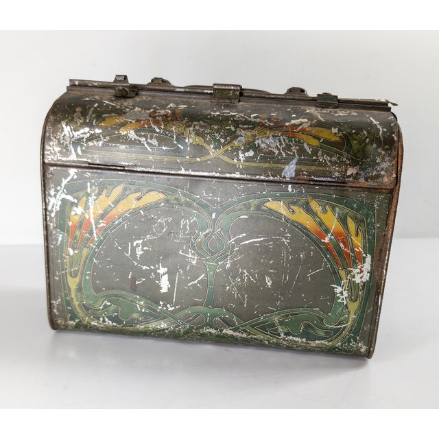 English Early 20th Century English Art Nouveau Style Briefcase Form Biscuit Tin For Sale - Image 3 of 14
