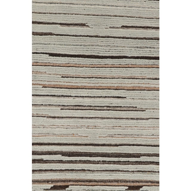 Contemporary Rug & Kilim’s Contemporary Textural Rug With Blue & Beige-Brown High-Low Stripes For Sale - Image 3 of 6