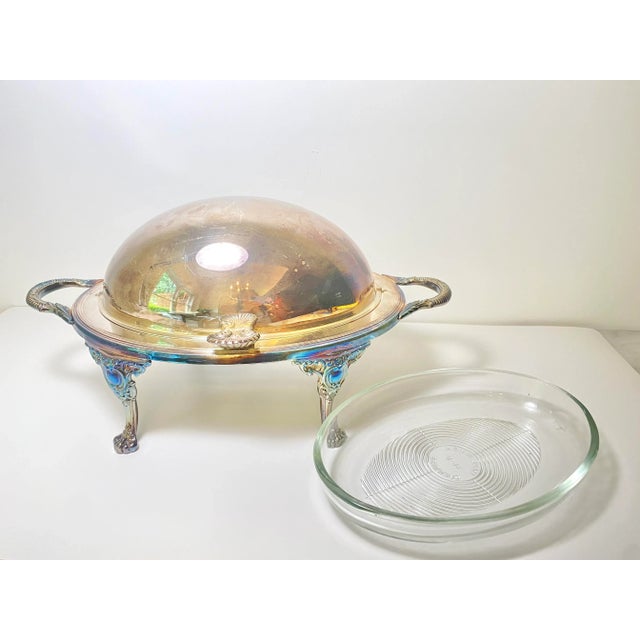 Silver Antique Roll-Over Serving Dish Warmer, Silver Plate, Dome Top Tureen, Server, Sheffield Silver Co. For Sale - Image 8 of 9
