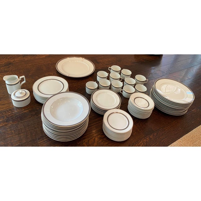 1990's Traditional Christofle Tiriada Parme China Dinnerware Set of