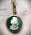 Vintage Victorian Gold Pocket Watch Locket, Green Cameo Woman, Long Art Glass Chain For Sale - Image 4 of 16