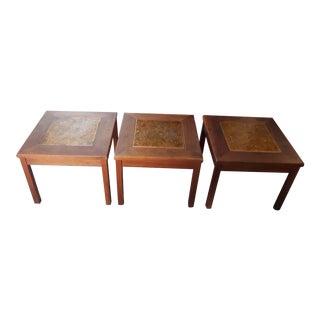 Mid Century John Keal for Brown Saltman Attributed Walnut and Copper Tile Side Table For Sale