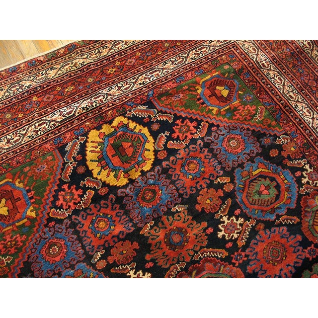 Striking Bold Colors in a Navy Background Antique Persian Malayer Gallery Rug For Sale - Image 4 of 6