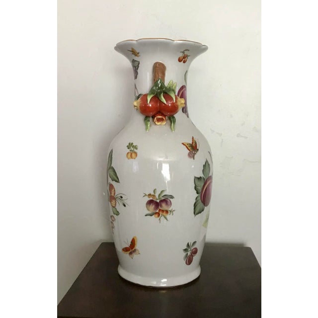 Late 20th Century Large Trompe l'Oeil Mediterranean Fruit and Butterfly Pattern Gilded Ceramic Vase - 2 in Stock, Price for 1 For Sale - Image 5 of 10