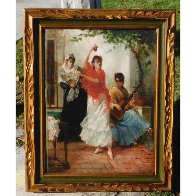 Impressionist Flamenco Dancers Circa 1900 Signed Vintage Oil Painting, Mystery Artist For Sale - Image 3 of 5