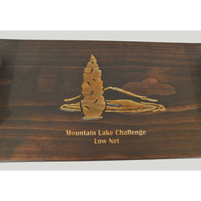 1980s Large Vintage Rustic Log Cabin Solid Wood Serving Tray With Iron Handles For Sale - Image 5 of 10