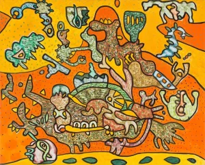 Sebastian "Batan" Matta-Clark, Bottom of Summer Oceans, Abstract Surrealist Painting, 1974
