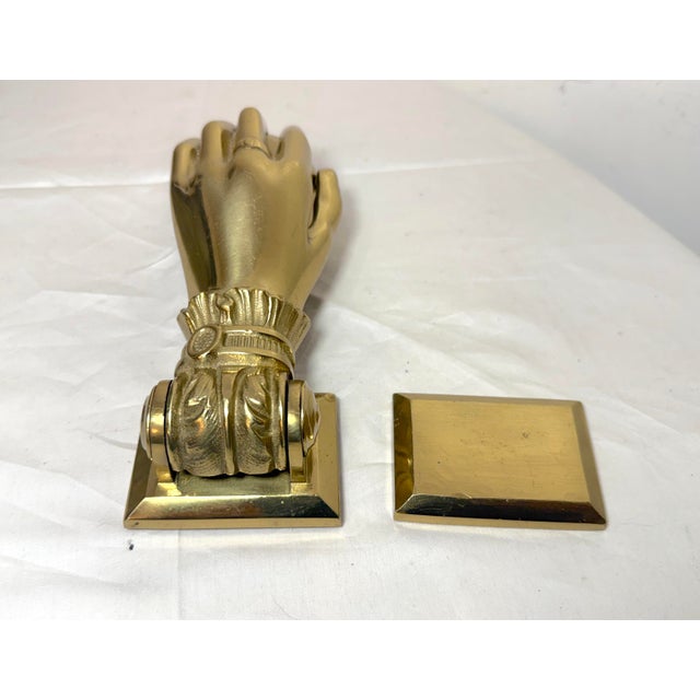 Metal Large Vintage Solid Heavy Brass Ladies Woman Dainty Hand Front Door Knocker Set For Sale - Image 7 of 11