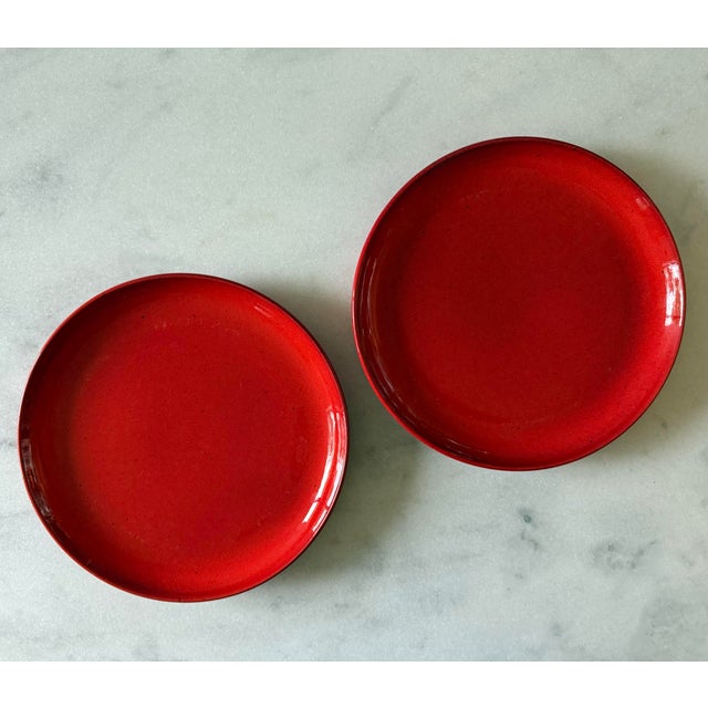 Set of 7 Red Gerz West Germany Pottery Dinner Plates For Sale In Austin - Image 6 of 9