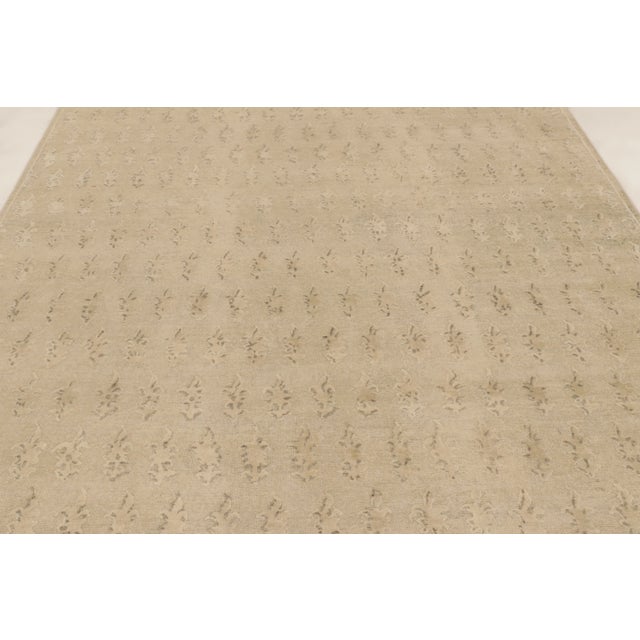 Contemporary Contemporary Block Print Floral Beige Natural Silk Rug by Rug & Kilim, India For Sale - Image 3 of 7