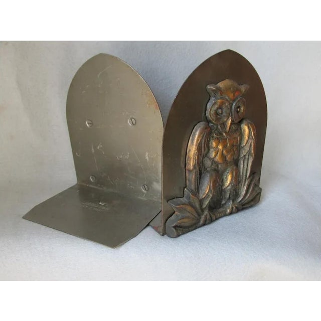 Arts & Crafts Arts & Crafts Mixed Metal Owl Bookends, Signed Jackes Evans, St Louis For Sale - Image 3 of 4