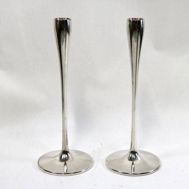 Silver Mid Century Modern Silver-Plated Jens Quistgaard for Dansk Tulip Taper Candlesticks-a Pair For Sale - Image 8 of 10