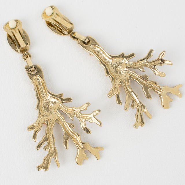 Valentino Garavani Gilded and Lavender Clip Earrings With Coral Cabochons - 2 Pieces For Sale In Atlanta - Image 6 of 6