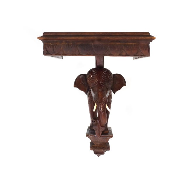 Safari Mid 20th Century Wood Carved Elephant Head Wall Decor Shelf For Sale - Image 3 of 11