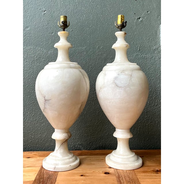 Vintage Alabaster Urn Form Lamps - a Pair For Sale In West Palm - Image 6 of 12