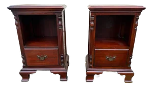 Pair of Chippendale Style Mahogany 2 Tiered One-Drawer Nightstands