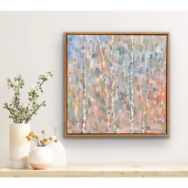 Love Poem by Leigh Ann Van Fossan | Acrylic on Canvas Abstract depiction of birch trees with soft colors. For Sale - Image 4 of 5