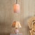 Suspended from a delicate yet solid antique brass rod, this pendant lamp features a hand-blown glass shade in soft pink...